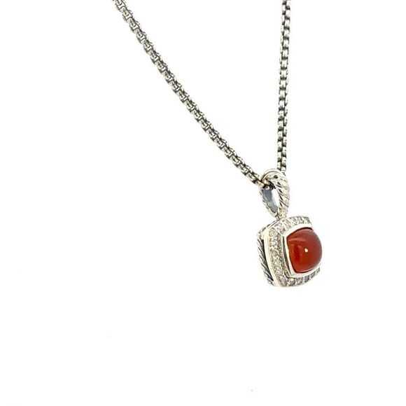 David Yurman Carnelian Diamonds Chain Necklace 16" 7 mm Silver Estate DY658 - Picture 6 of 8